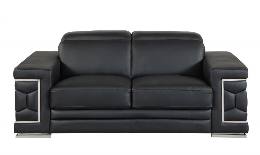 114" Sturdy Black Leather Sofa Set By Homeroots