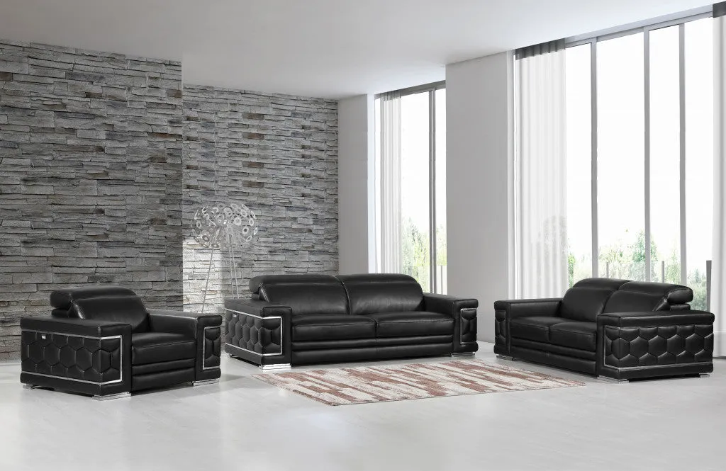 114" Sturdy Black Leather Sofa Set By Homeroots