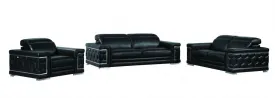 114" Sturdy Black Leather Sofa Set By Homeroots