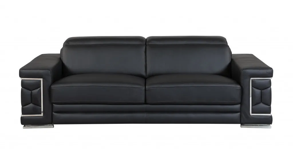 114" Sturdy Black Leather Sofa Set By Homeroots