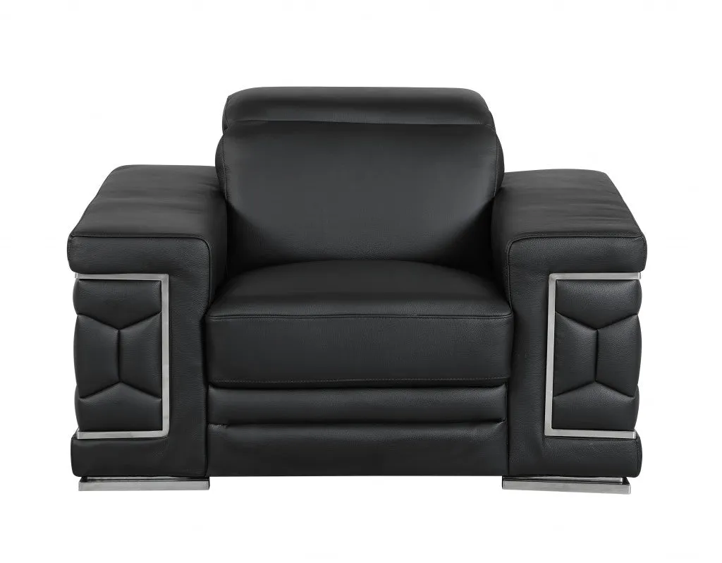 114" Sturdy Black Leather Sofa Set By Homeroots