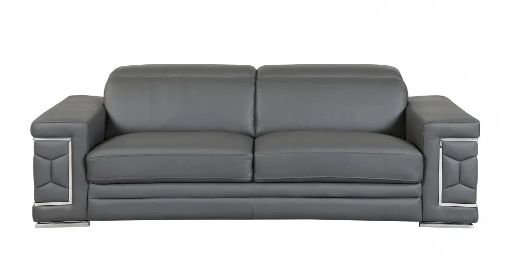 114" Sturdy Dark Grey Leather Sofa Set By Homeroots