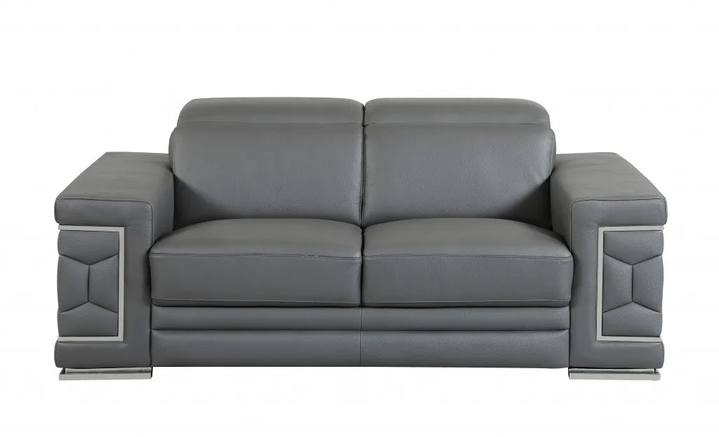 114" Sturdy Dark Grey Leather Sofa Set By Homeroots