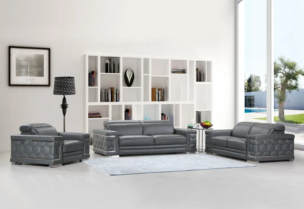 114" Sturdy Dark Grey Leather Sofa Set By Homeroots