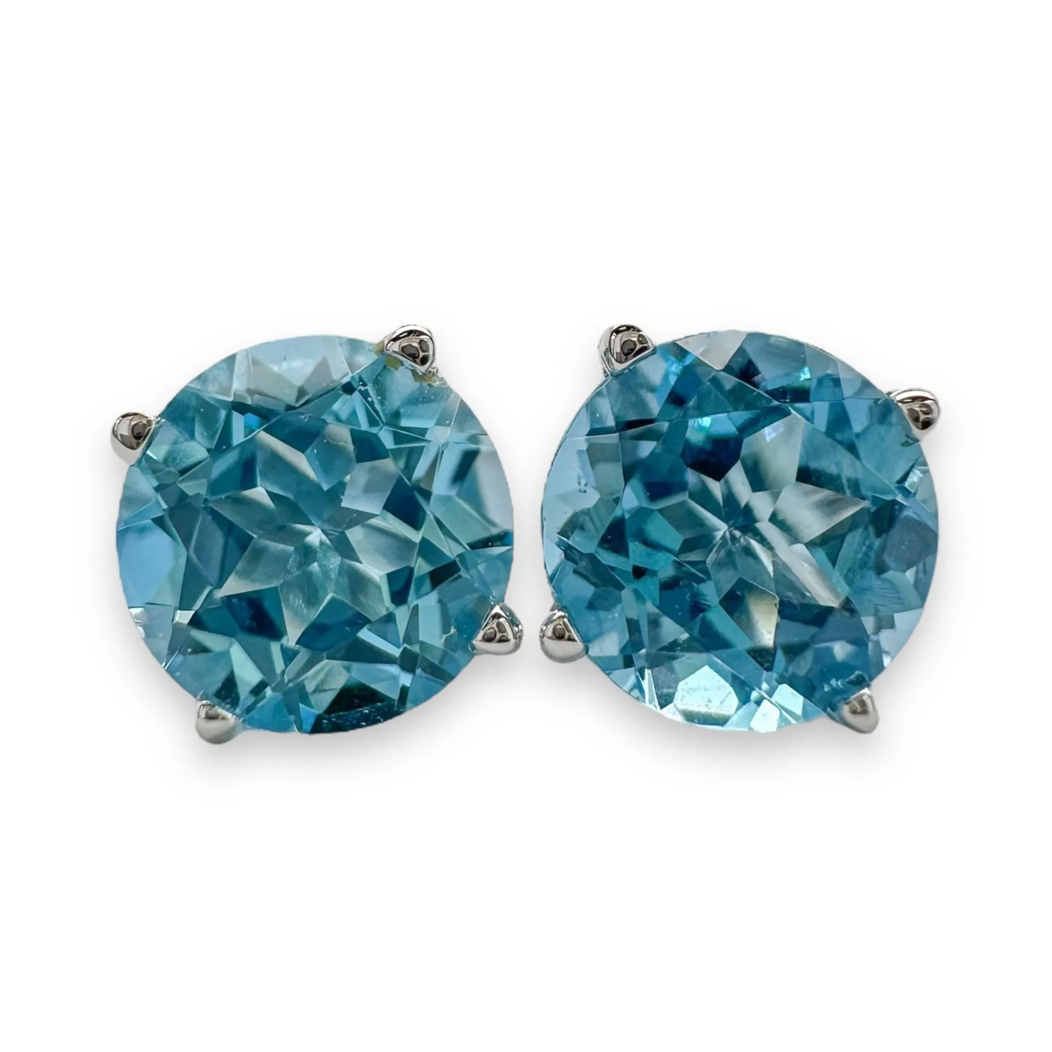 14K W Gold 2cttw 6mm Round Blue Topaz Earrings