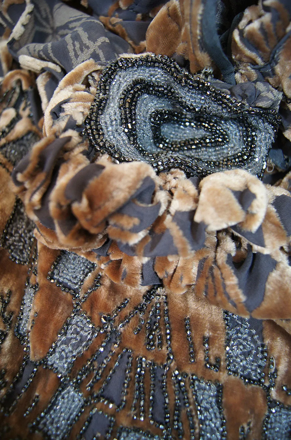 1920s Lrgr Silk Devore Beaded Flapper