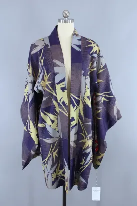 1930s Vintage Haori Kimono Jacket Cardigan / Purple & Blue Bamboo Ikat