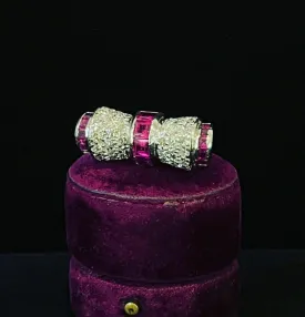 1950s Platinum Ruby and Diamond Bow Ring