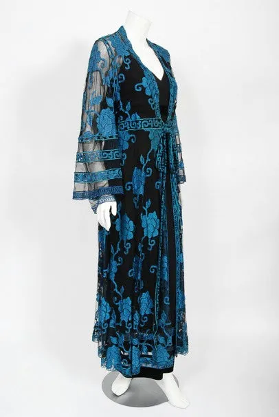 1994 Chloé by Karl Lagerfeld Runway Embroidered Roses Sheer Net Gown