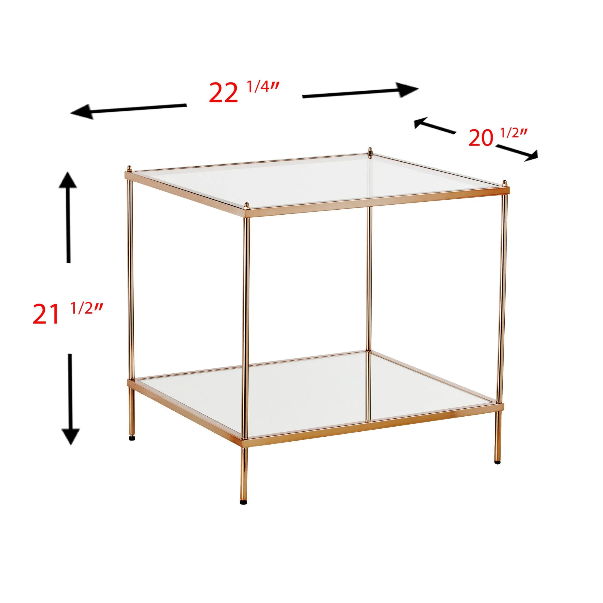 22" Gold Glass And Iron Square Mirrored End Table By Homeroots