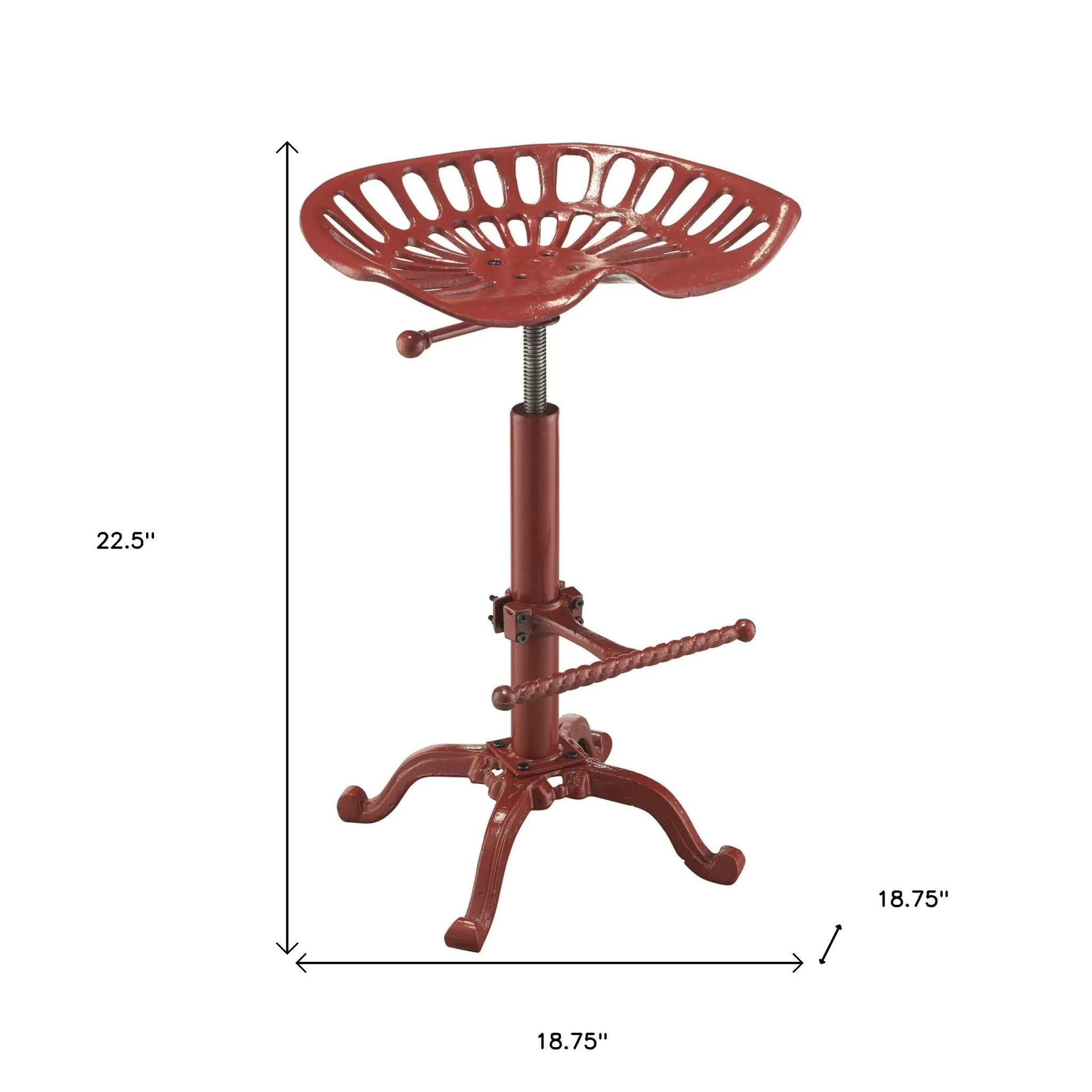 23" Red Backless Adjustable Height Bar Chair With Footrest By Homeroots