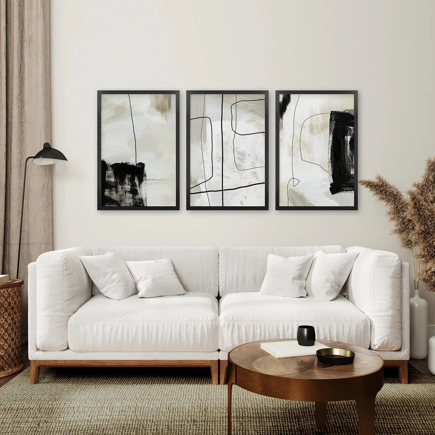 3 Piece Nordic Abstract Line Art Set. Brush Strokes