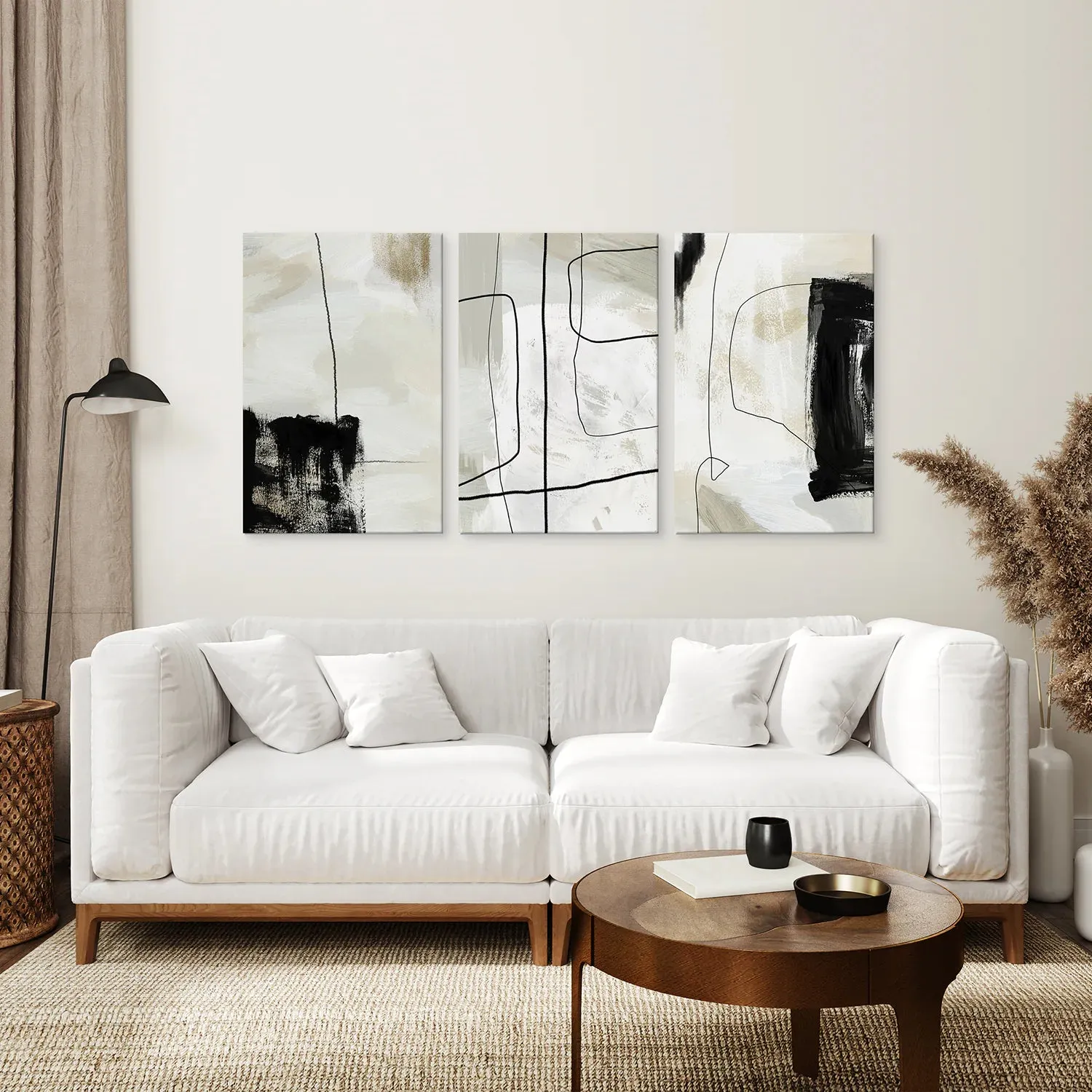 3 Piece Nordic Abstract Line Art Set. Brush Strokes