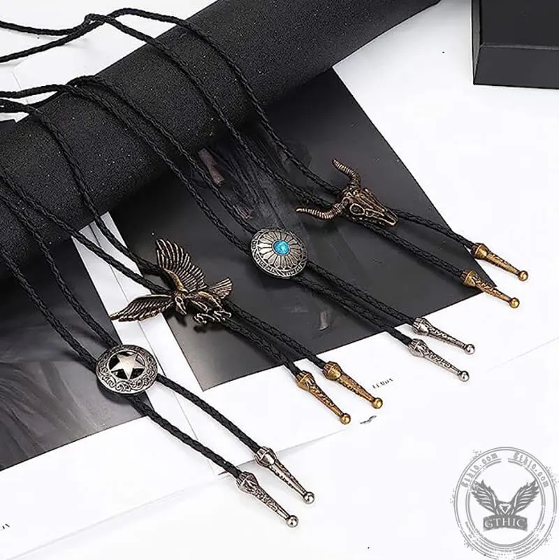 4 Pieces Animal Western Cowboy Leather Bolo Tie