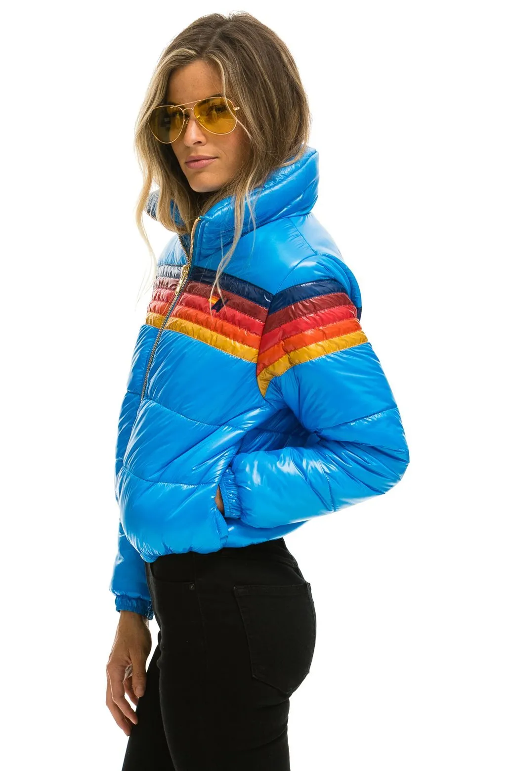 5 STRIPE LUXE APRES PUFFER JACKET - GLOSSY BLUE