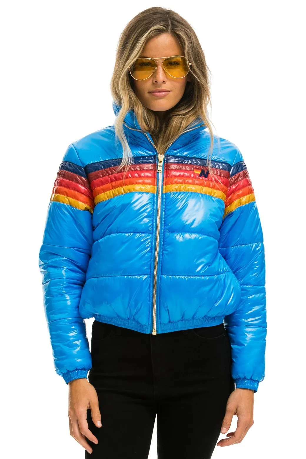 5 STRIPE LUXE APRES PUFFER JACKET - GLOSSY BLUE