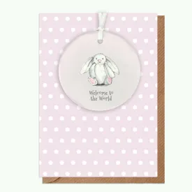 A6 Greeting Card with Ceramic Keepsake - Baby Girl Bunny