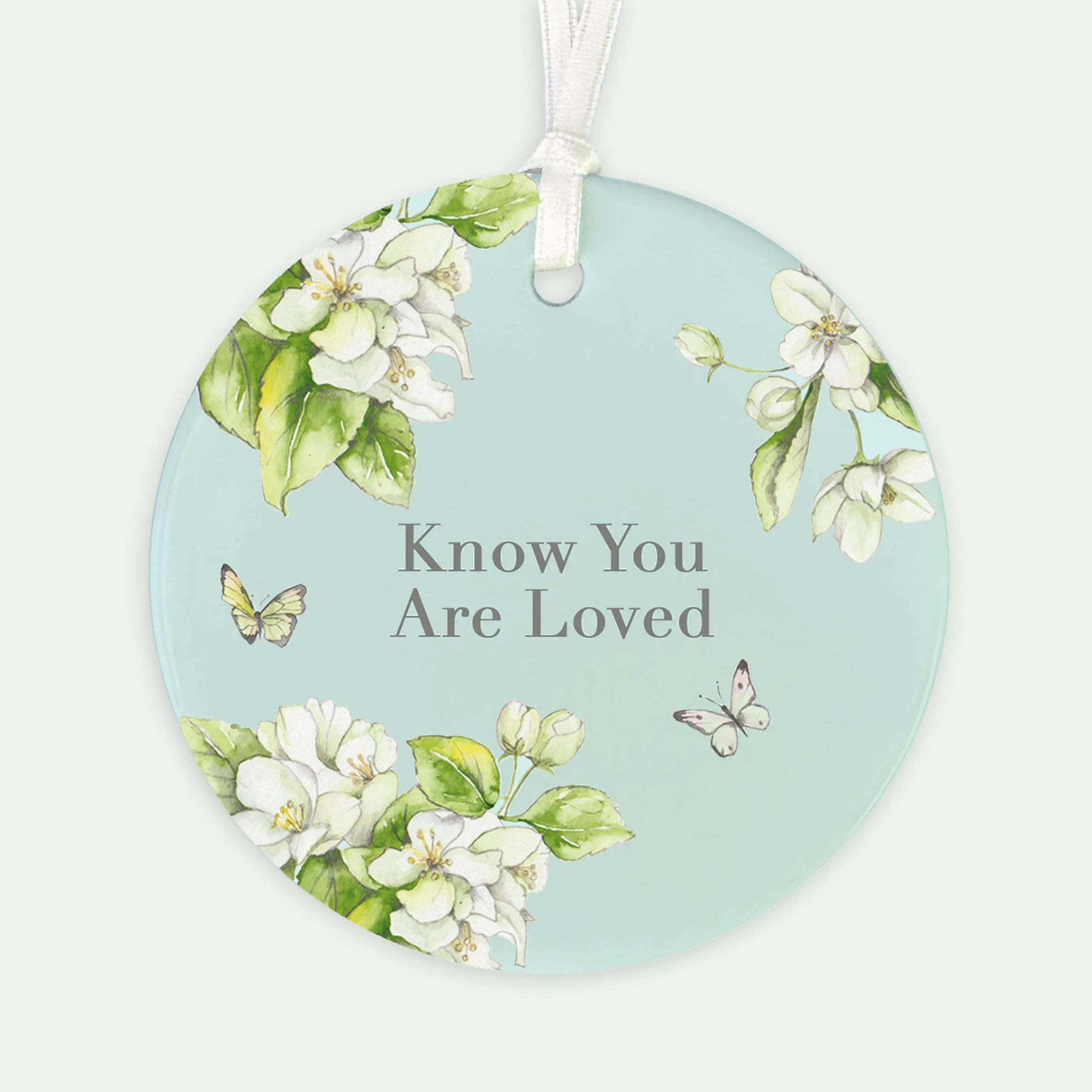 A6 Greeting Card with Ceramic Keepsake - Blossom Aqua Loved