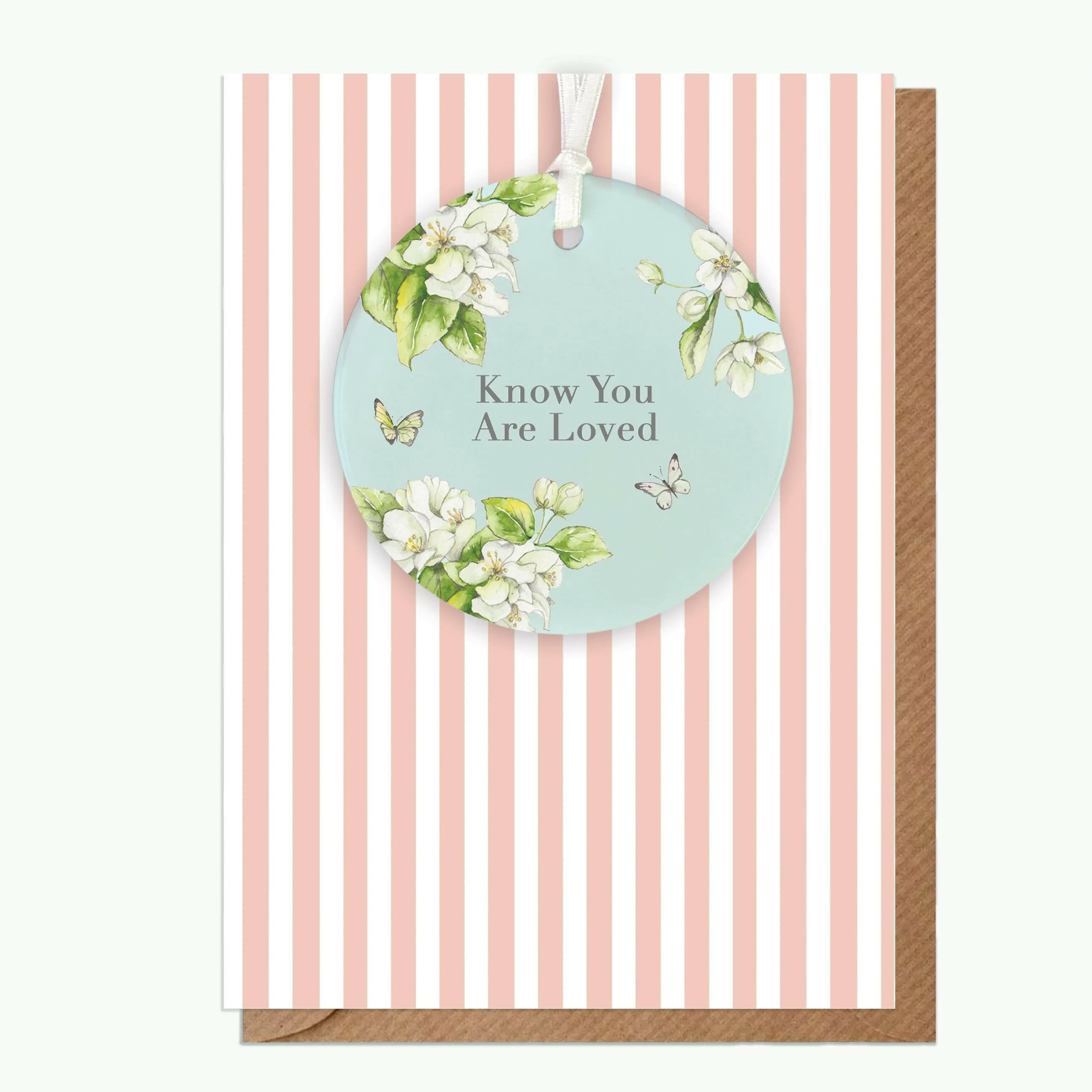 A6 Greeting Card with Ceramic Keepsake - Blossom Aqua Loved