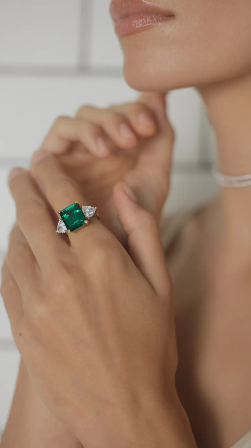 Adila Emerald Green Cocktail White Gold Plated