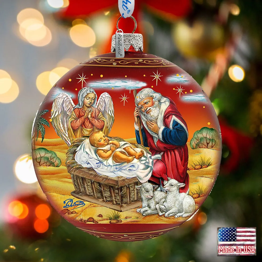 Adoration Ball in Red Glass Ornament - Limited Edition by G DeBrekht Nativity Holiday Dcor - 73864R