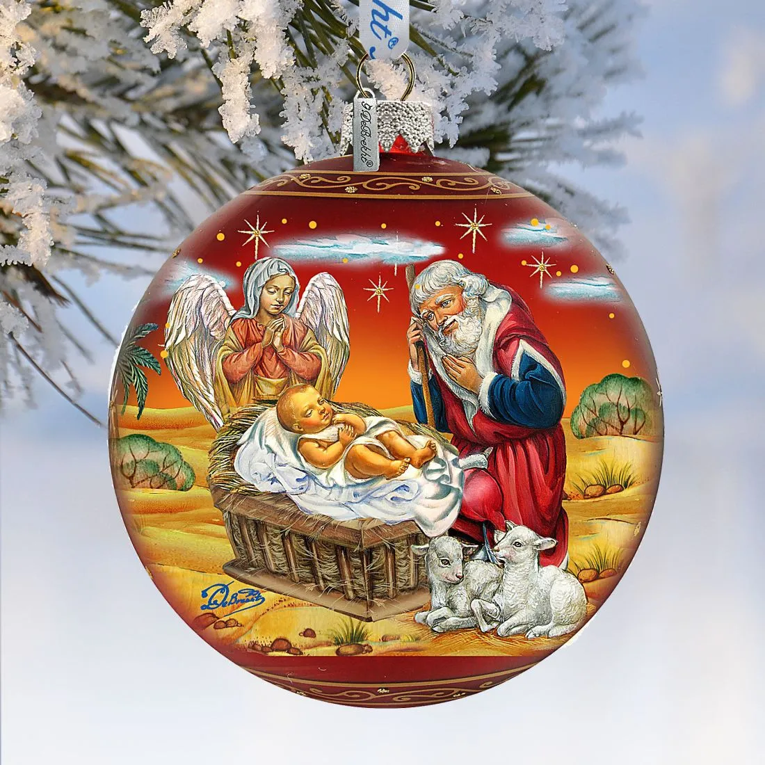 Adoration Ball in Red Glass Ornament - Limited Edition by G DeBrekht Nativity Holiday Dcor - 73864R