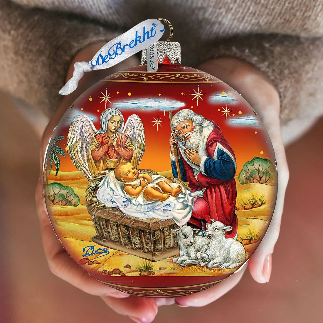 Adoration Ball in Red Glass Ornament - Limited Edition by G DeBrekht Nativity Holiday Dcor - 73864R