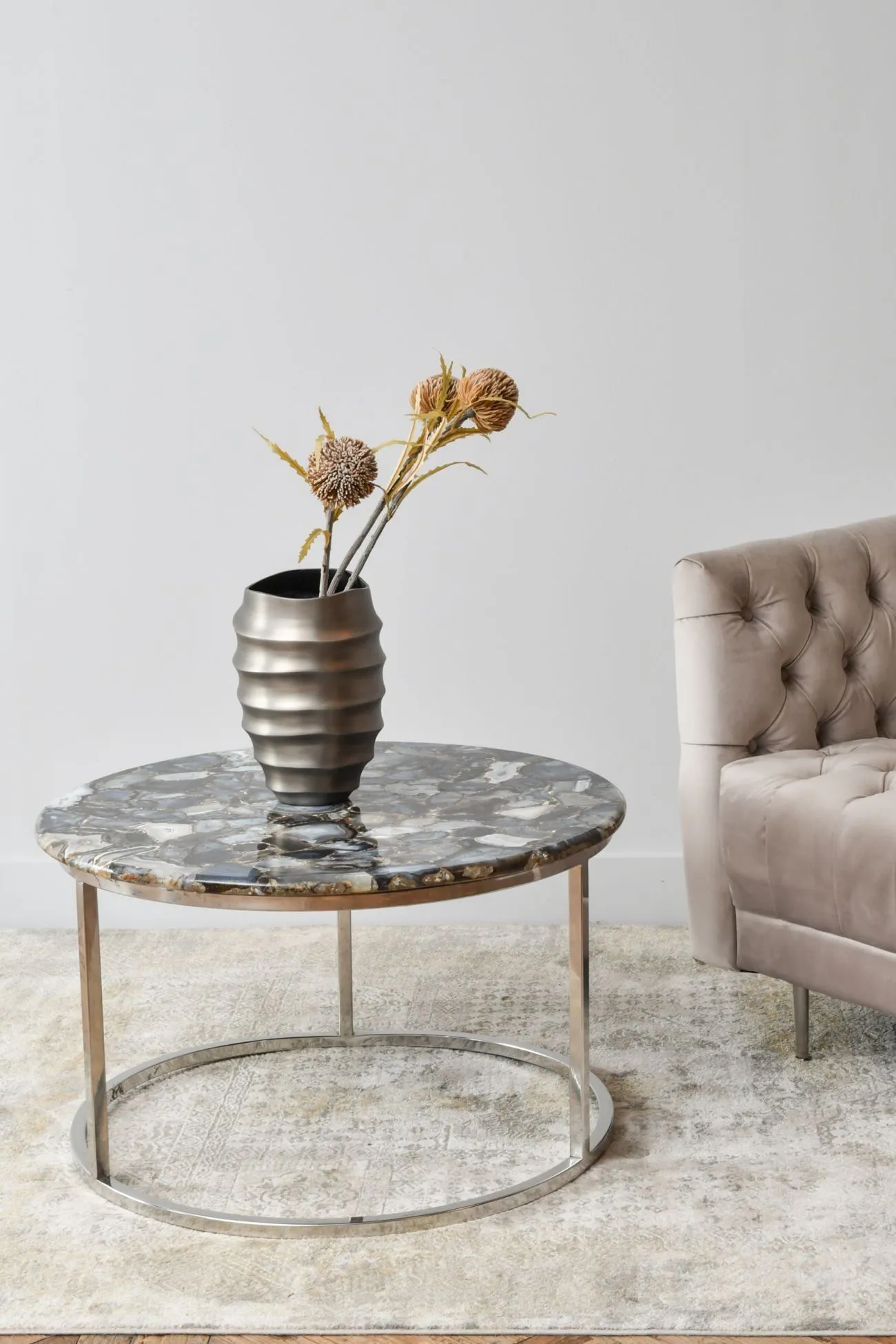 Agate Round Coffee Table On Nickel Frame