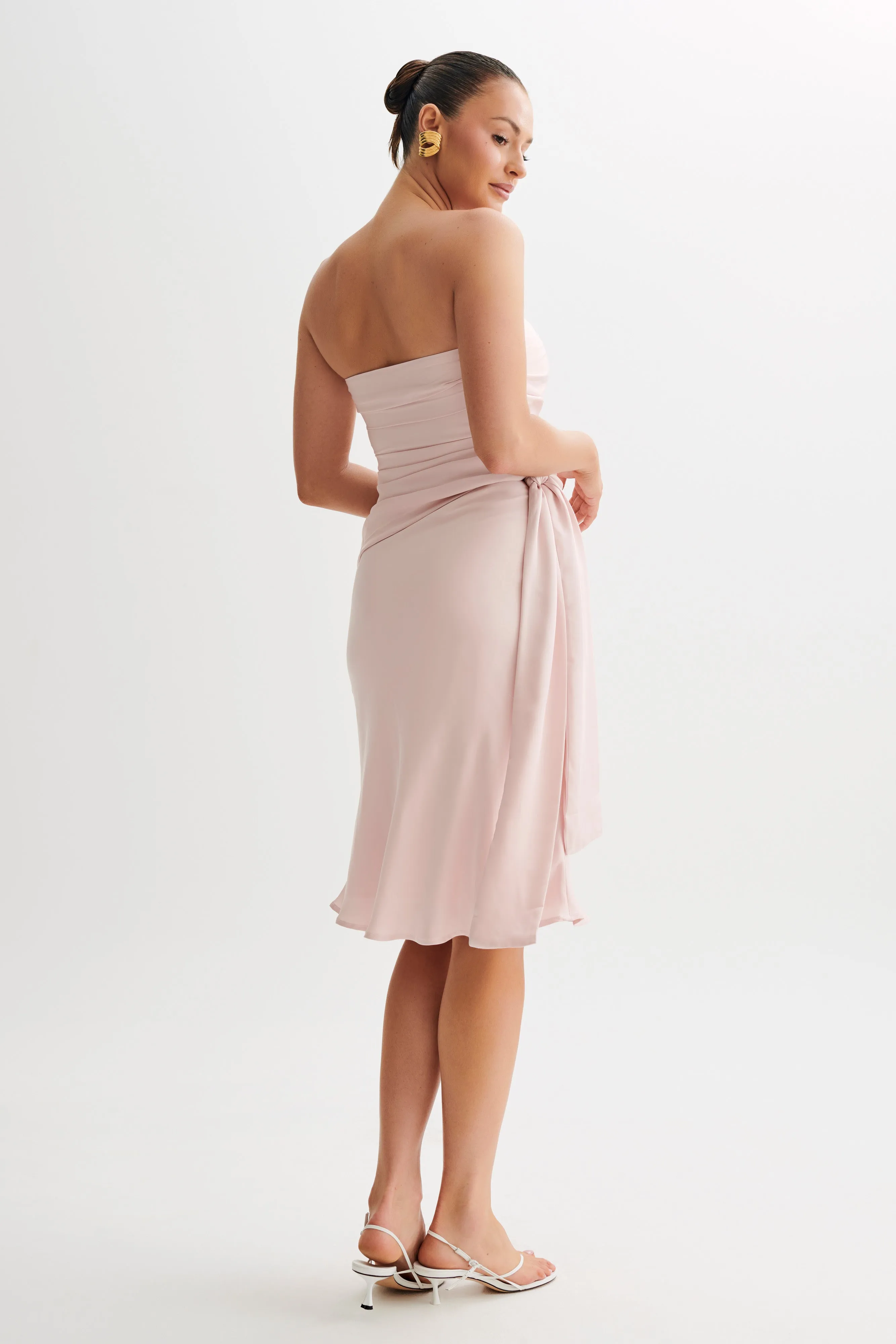 Allegra Satin Ruched Strapless Top - Pale Pink