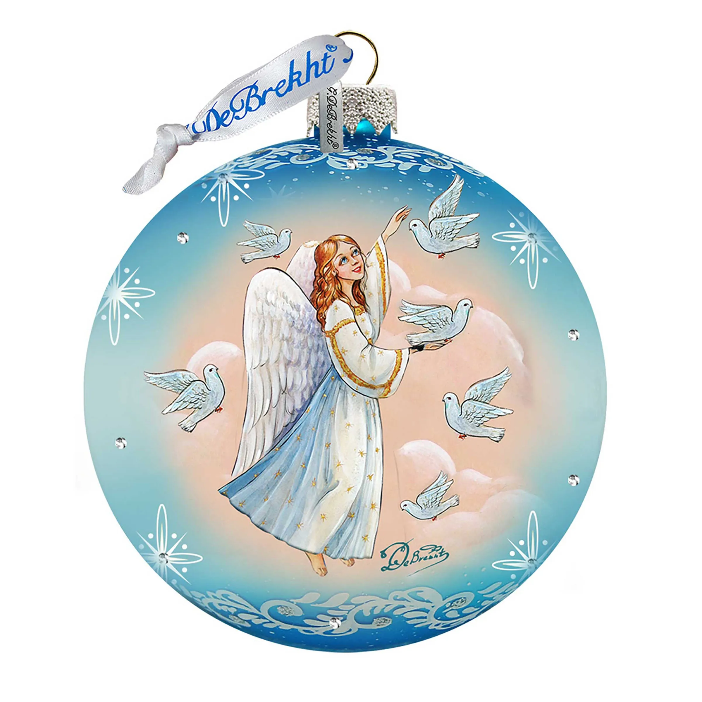 Angel Doves Ball Glass Ornament by G. DeBrekht - Nativity Holiday Décor - 73561