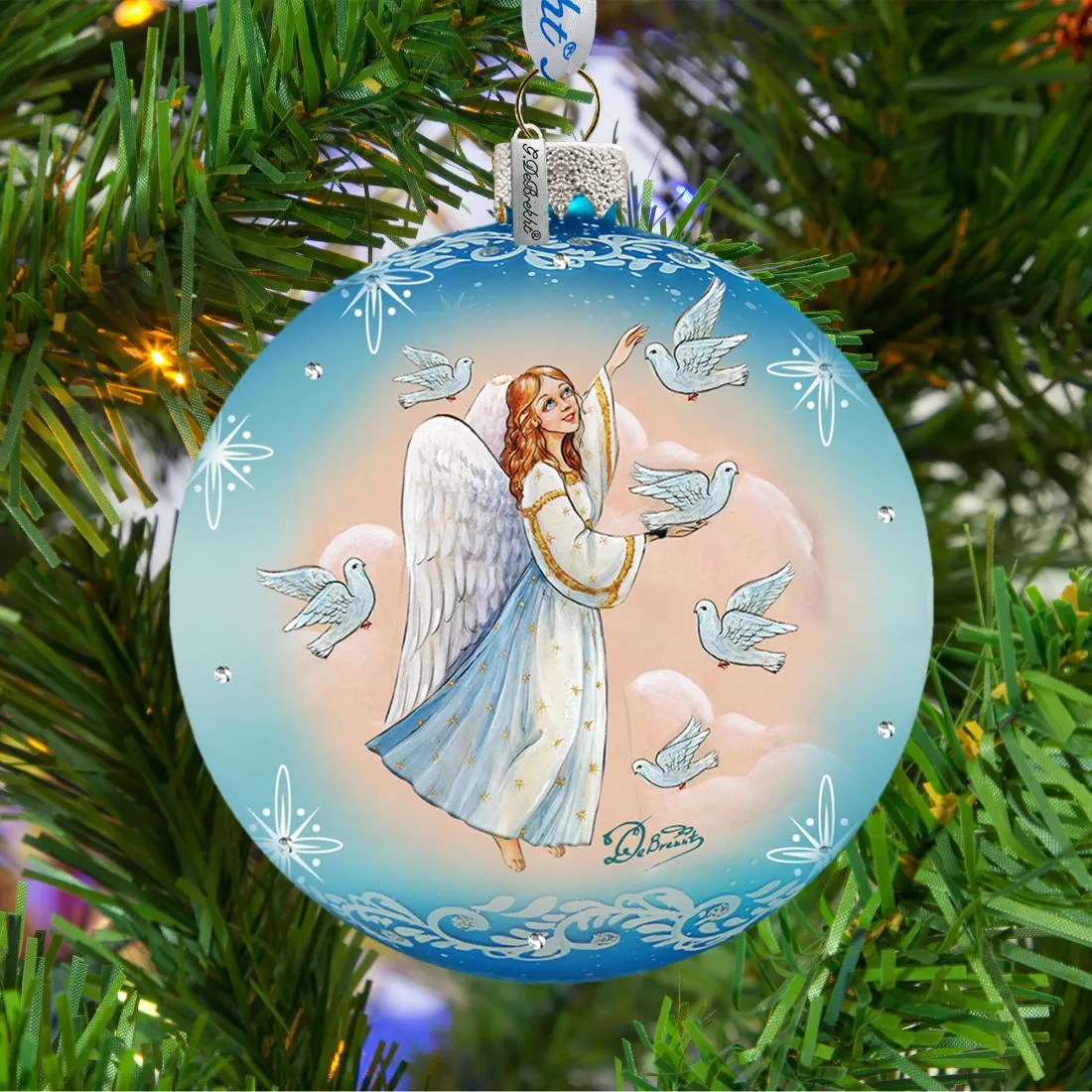 Angel Doves Ball Glass Ornament by G. DeBrekht - Nativity Holiday Décor - 73561