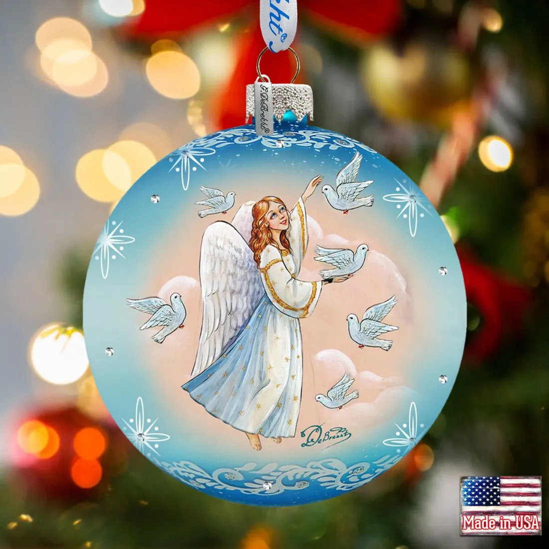 Angel Doves Ball Glass Ornament by G. DeBrekht - Nativity Holiday Décor - 73561