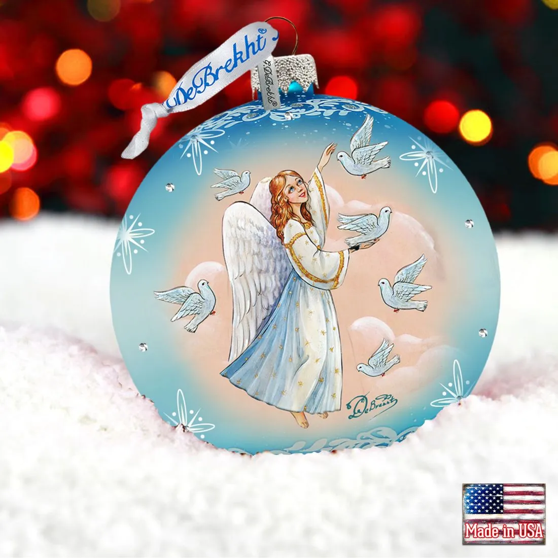 Angel Doves Ball Glass Ornament by G. DeBrekht - Nativity Holiday Décor - 73561