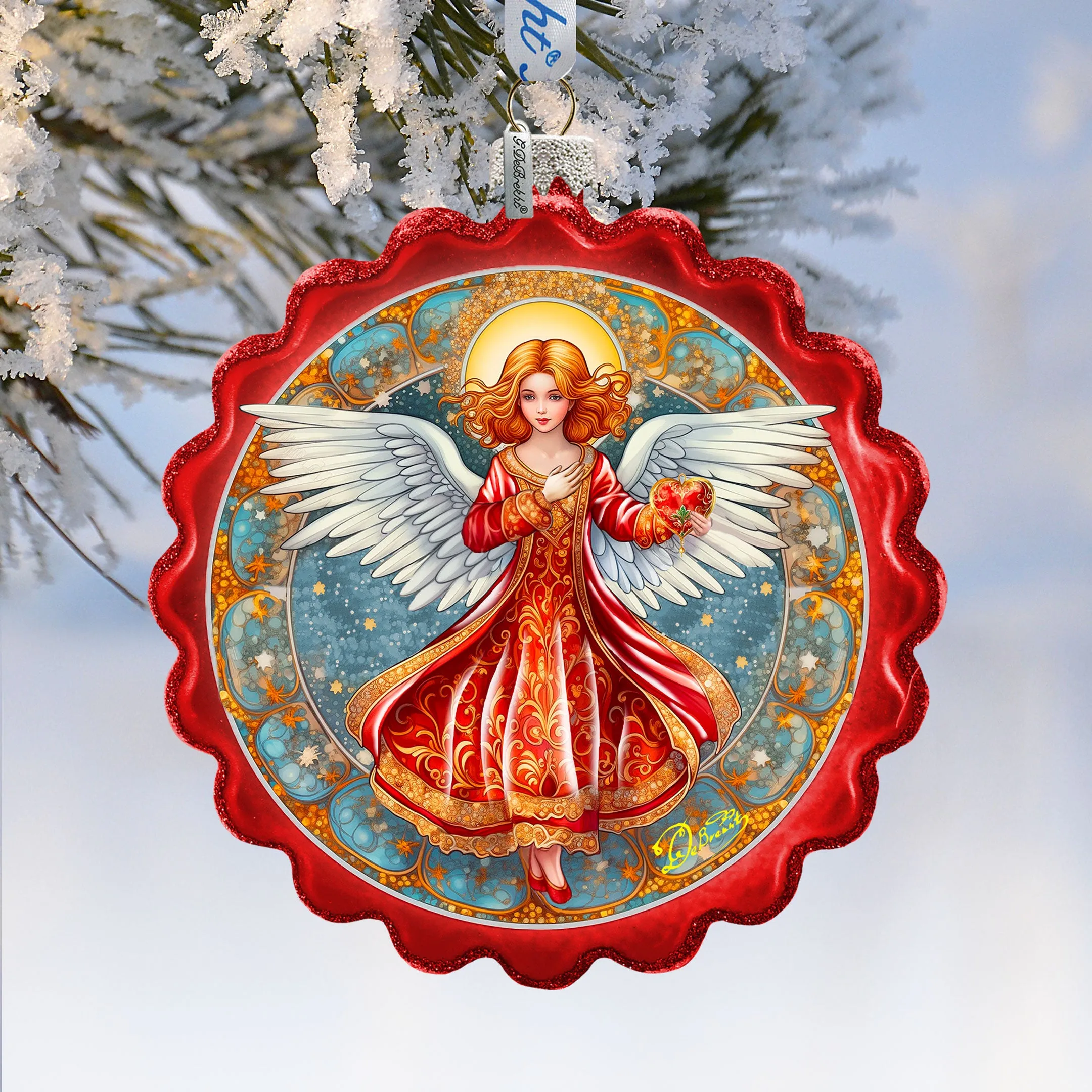 Angel with Love Wreath Glass Ornament by G. Debrekht - Nativity Holiday Décor - 759-062