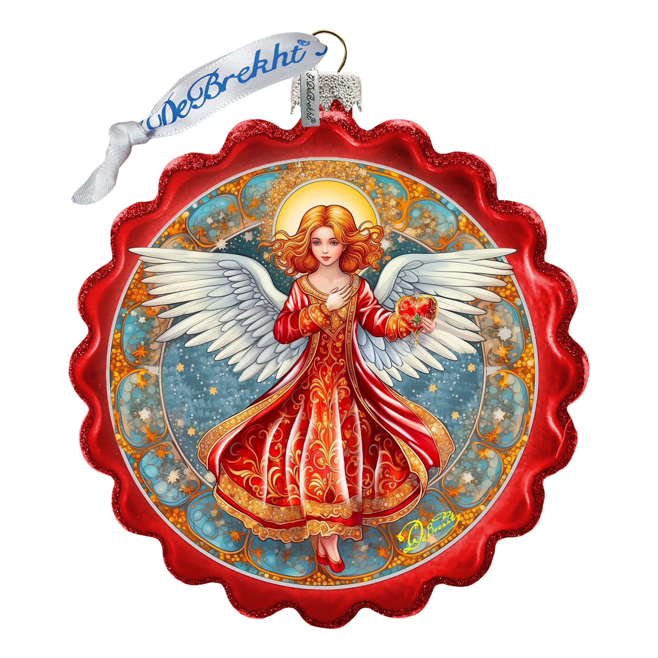 Angel with Love Wreath Glass Ornament by G. Debrekht - Nativity Holiday Décor - 759-062