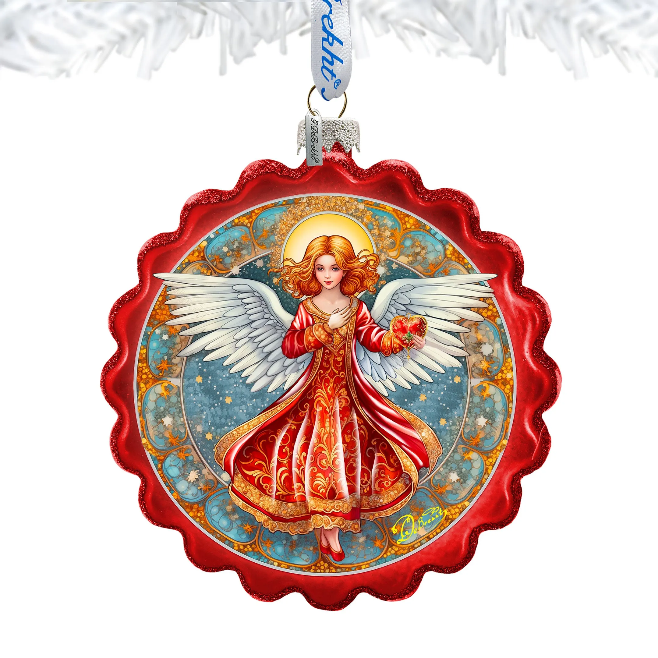 Angel with Love Wreath Glass Ornament by G. Debrekht - Nativity Holiday Décor - 759-062