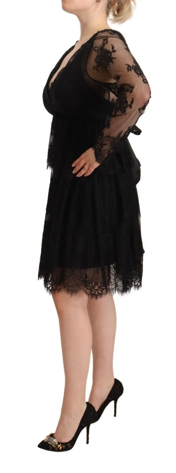 Aniye By Elegant Floral Lace Long Sleeve Shift Dress