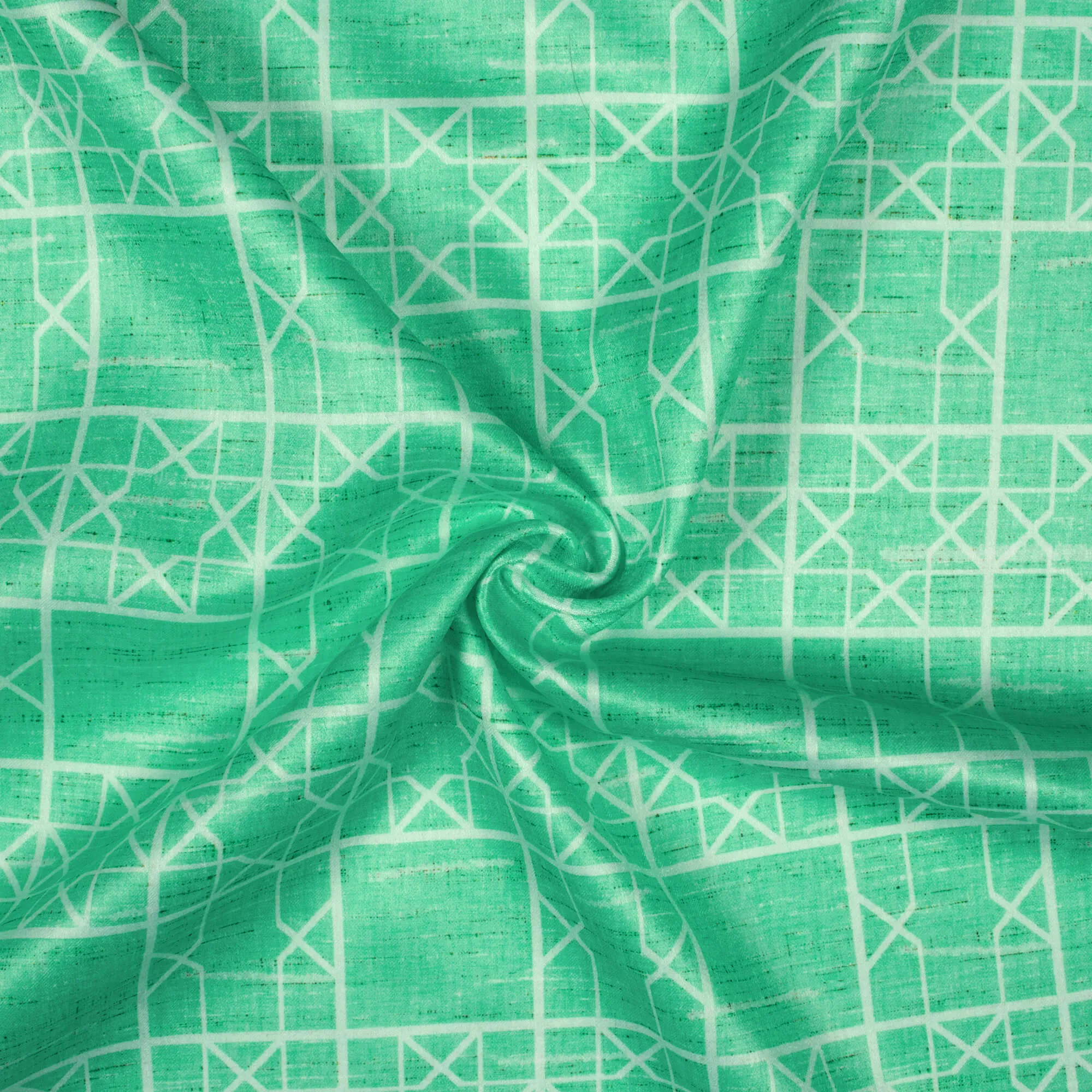 Aquamarine Geometric Pattern Digital Print Lush Satin Fabric