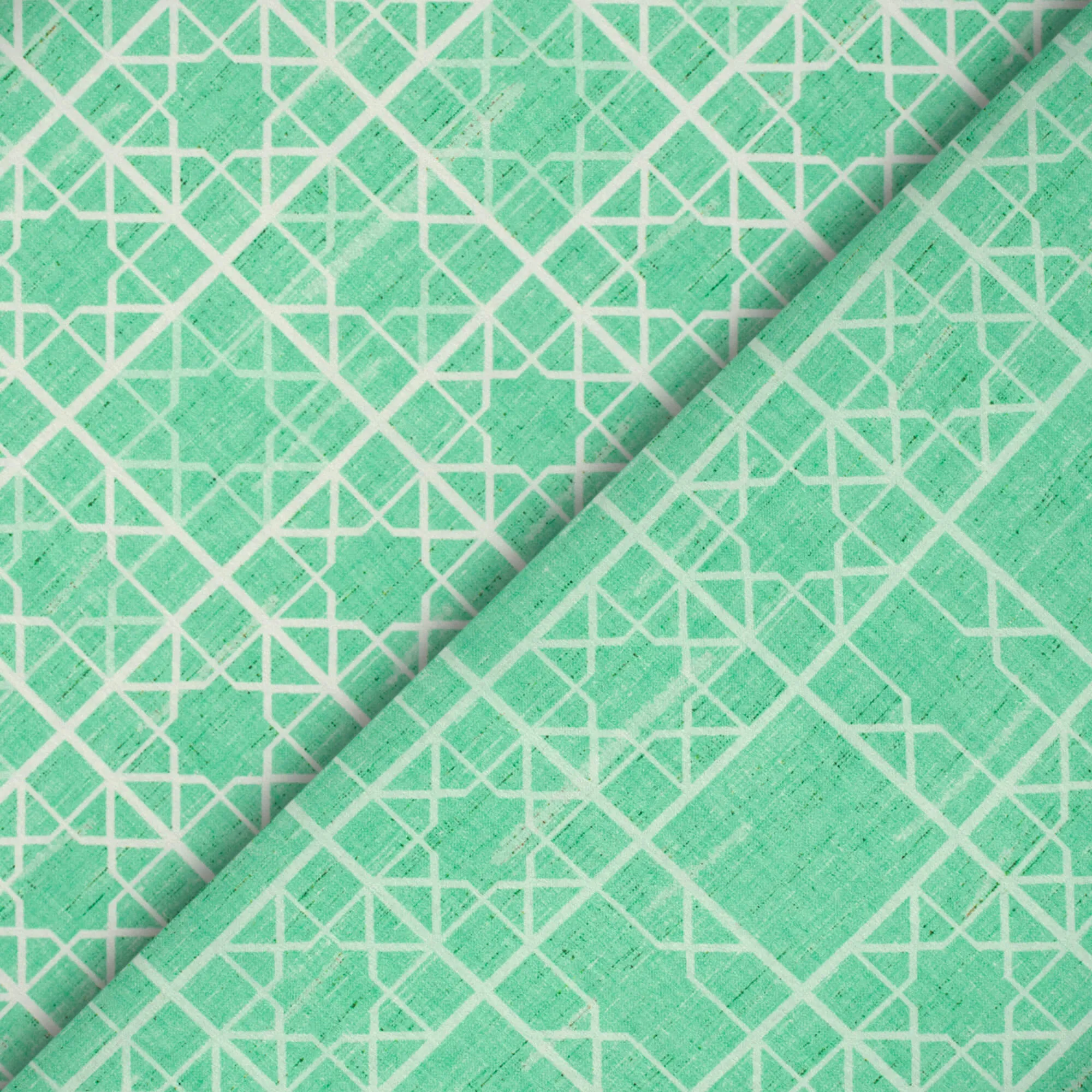 Aquamarine Geometric Pattern Digital Print Lush Satin Fabric