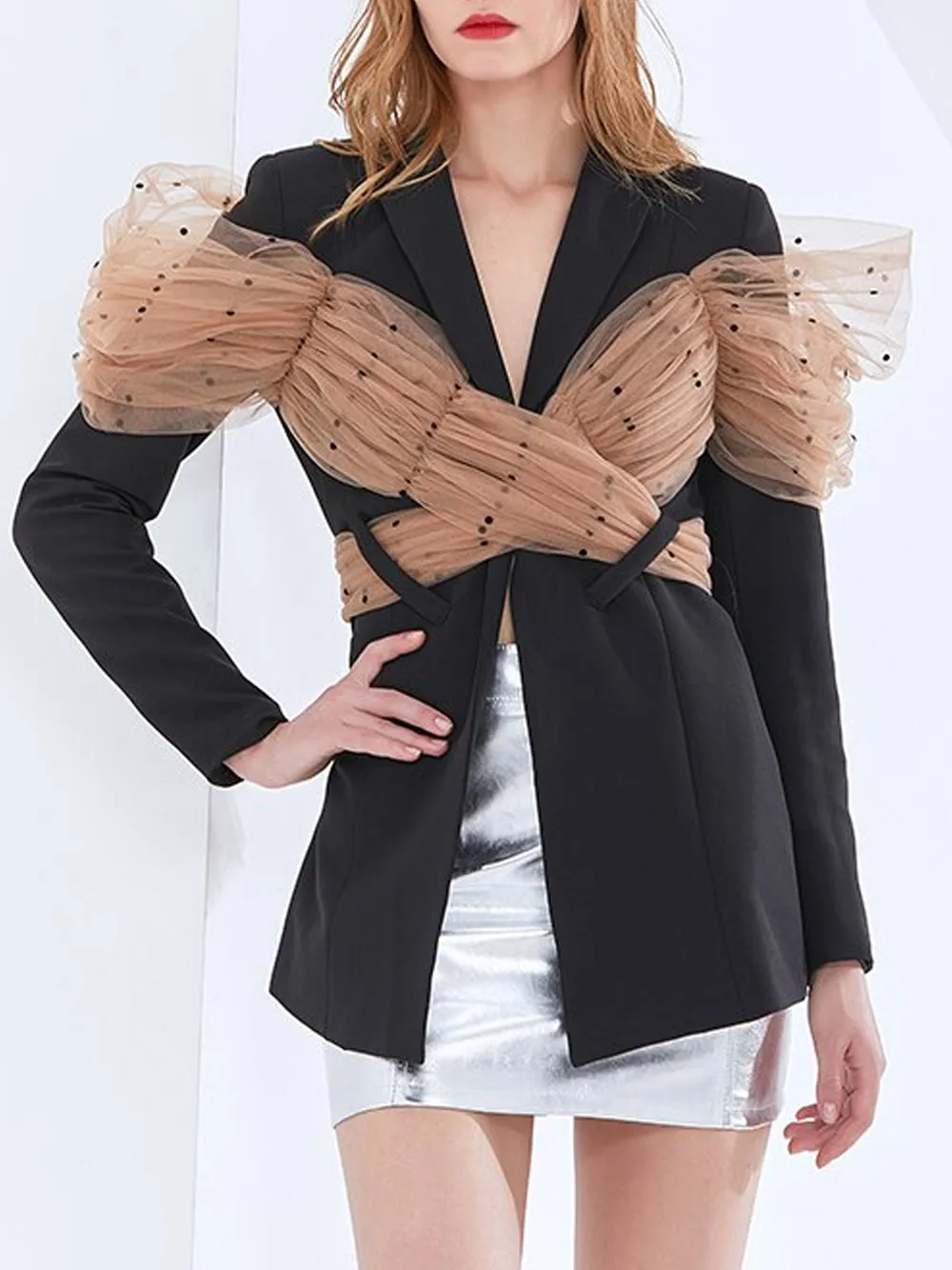 ARCO Blazer w Wrapped Mesh Bow-knot