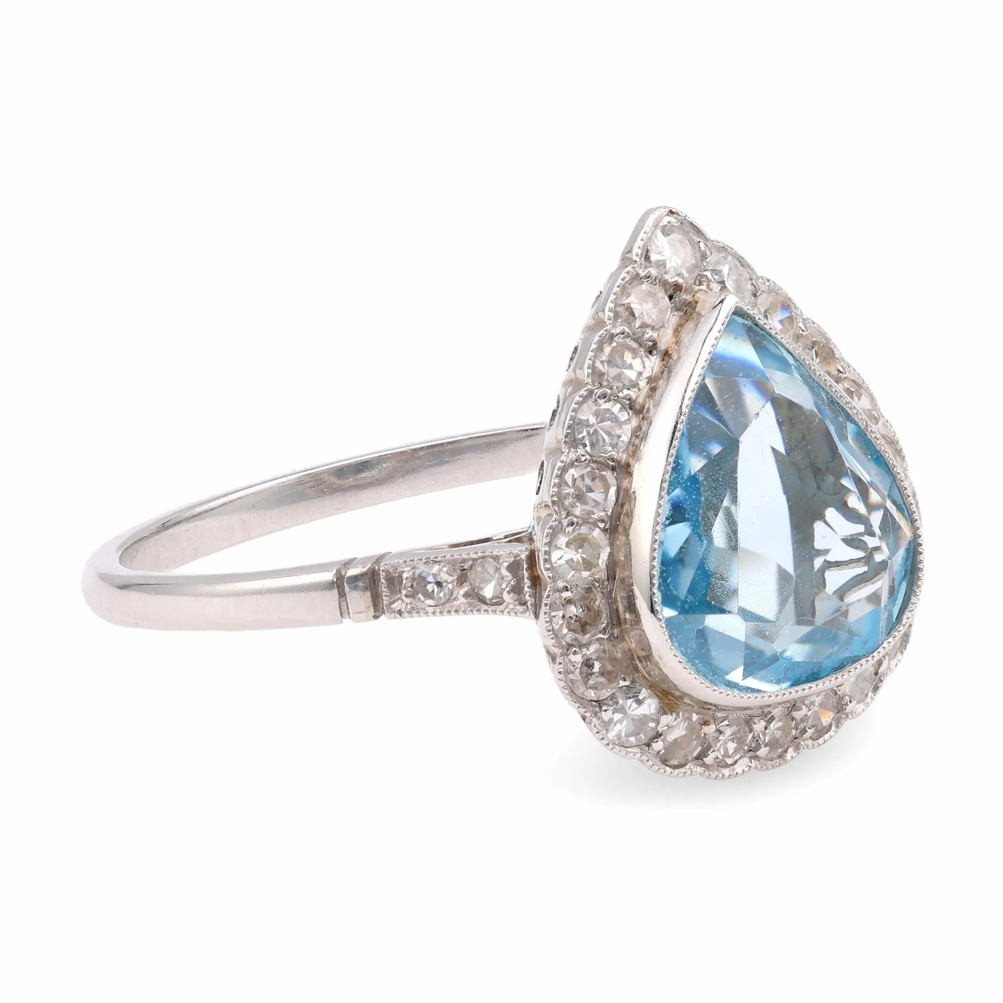 Art Deco Inspired 2.14 Carat Aquamarine Diamond Platinum Cluster Ring