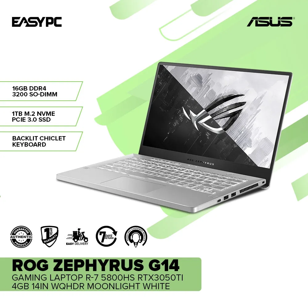 Asus Rog Zephyrus G14 Ga401Qe-K2135Ts R-7 5800Hs 16Gb Win10 14In Wqhdr/16Gb/1Tb Ssd/Win10 Laptop