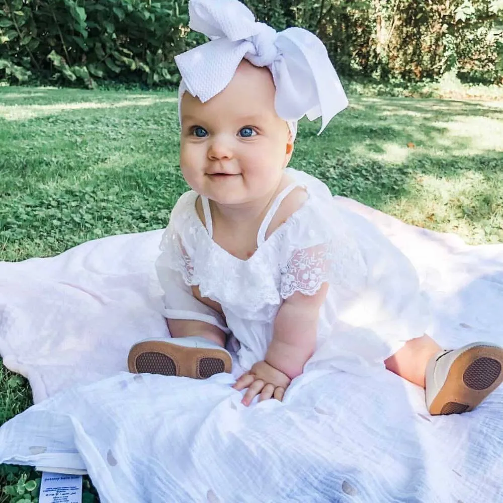 Baby Adjustable Bow Headband — White