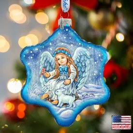 Baby Angel with Bunny Glass Ornament by G. DeBrekht - Nativity Holiday Décor - 754-015