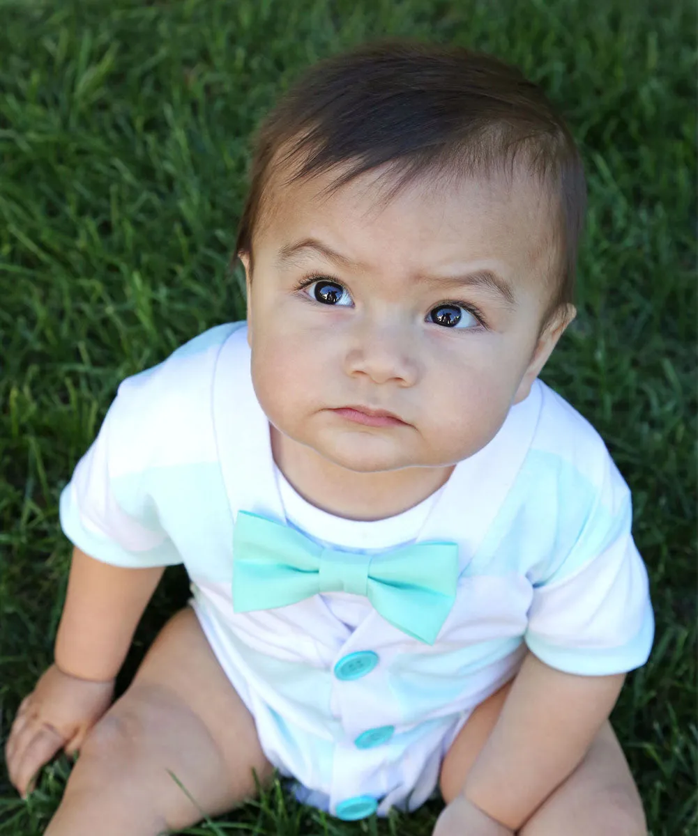 Baby Boy Cardigan Outfit with Bow Tie Mint - Preppy Baby Outfit - Short Sleeve - Baby Boy Clothes - Stripes - Summer - Spring - Noah's Boytique