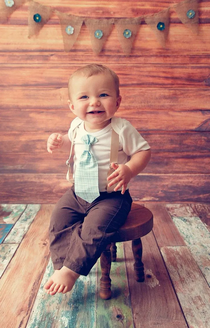 Baby Boy Suspender Outfit - Light Blue Plaid Tie - Tan Suspenders - Baby Boy Clothes - Toddler - Tie Outfit - Baby Ties - Spring - Wedding - Noah's Boytique