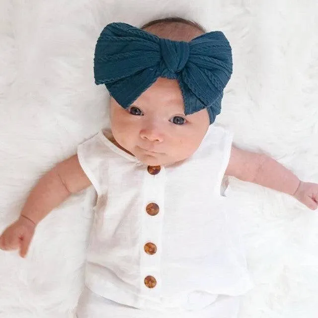 Baby Top Knot Double Bow Headband Jet