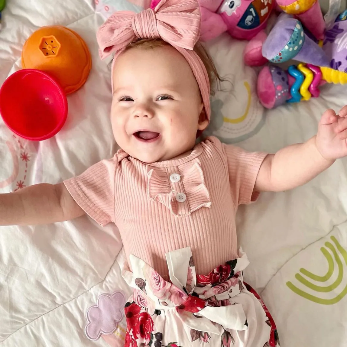 Baby Top Knot Double Bow Headband Powder Blue