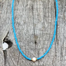 Bali Pearl Necklace with Dainty Blue Beads