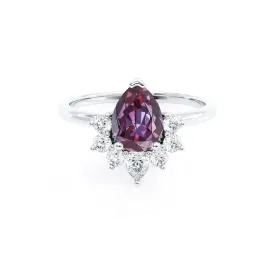 BALLET - Chatham® Pear Alexandrite & Diamond Half Halo Tiara Ring Platinum 950